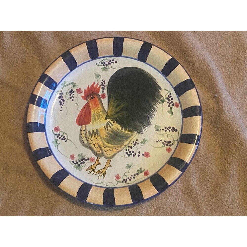 Rooster Dinner Plate Hand Painted 25CM Flowers Grapes